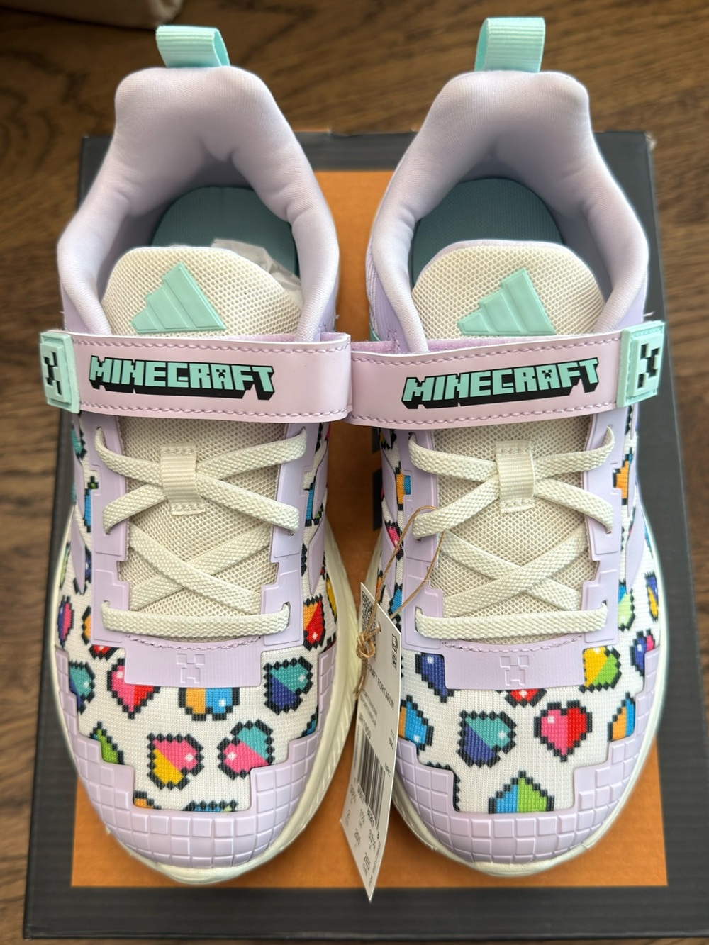 NIB Adidas x Minecraft Fortarun 2.0 Sneakers - Girls Size 2.5